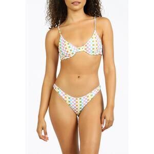 NEW NIRVANIC aix underwire bikini top in eco rainbow check